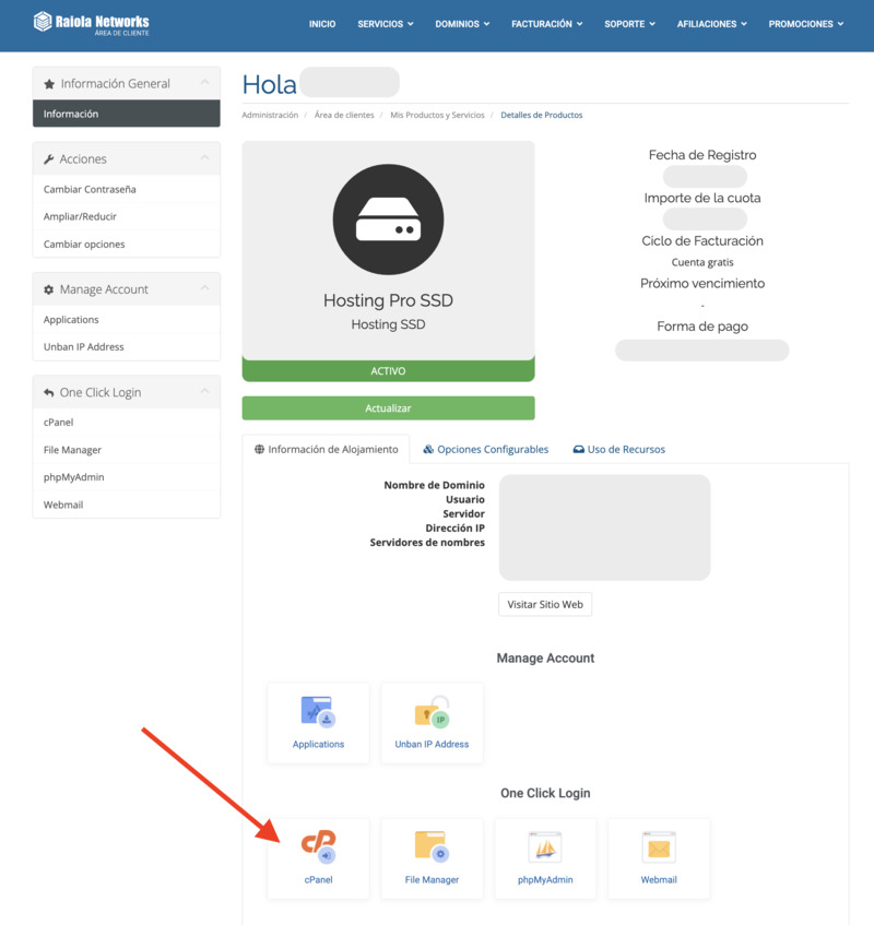 Sistema cPanel en Raiola Networks