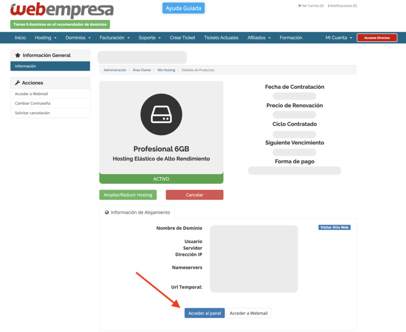 Acceso a cPanel de Webempresa