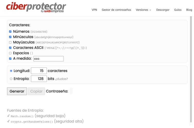 5 mejores generadores de contraseñas online: 100% seguras, aleatorias y fuertes Generador de Contraseñas de Webempresa