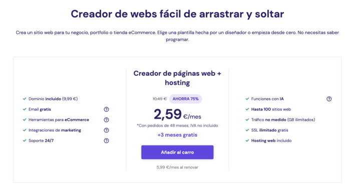 Creador de sitios web de Hostinger