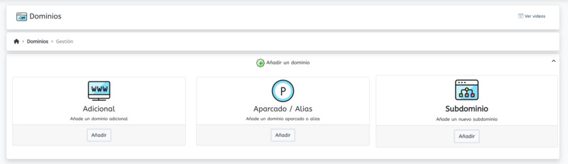 Añadir dominio aparcado