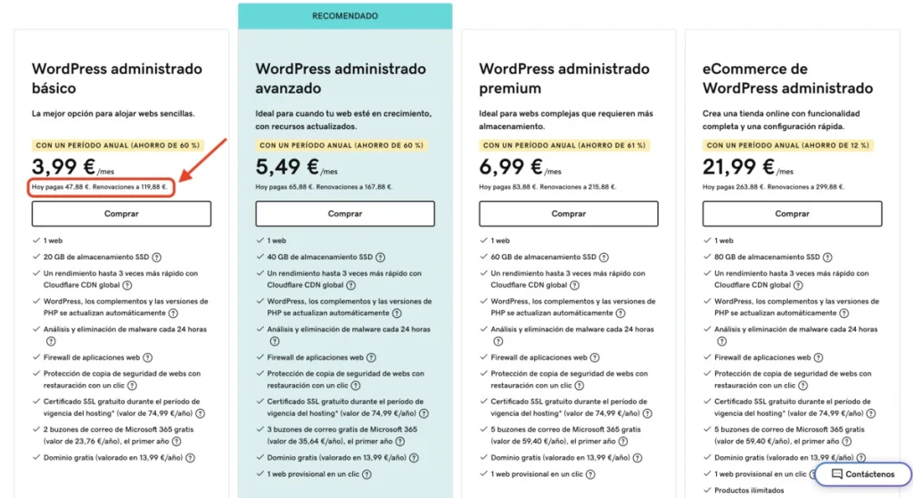 Webempresa vs. Godaddy: ¿qué hosting es mejor? Planes de precios de GoDaddy