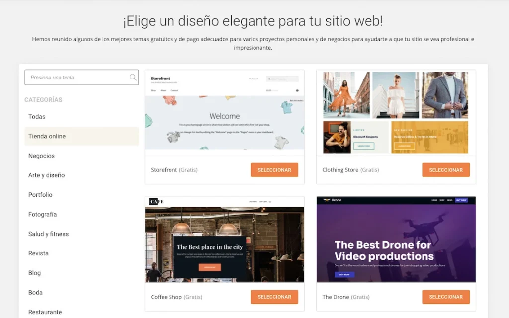 Elige una plantilla adaptada a tu tipo de negocio