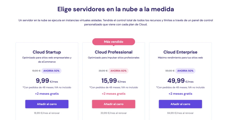 Planes de hosting cloud de Hostinger