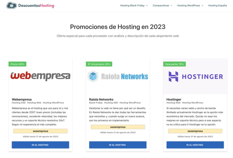 Promociones de Hosting en %currentyear%
