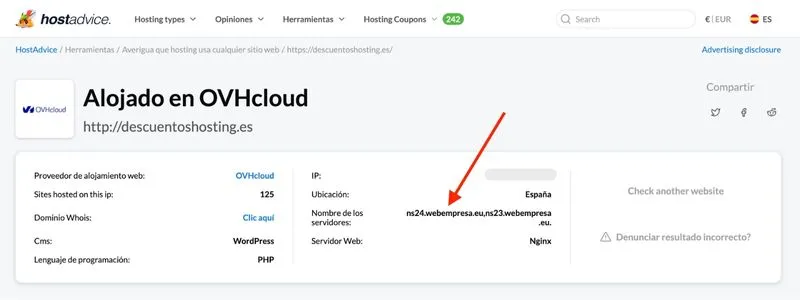 Conoce en qué hosting está una web con Hostadvice