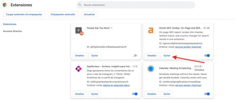 Desactivar extensiones del navegador
