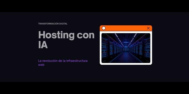 Centro de datos futurista con inteligencia artificial y servidores iluminados en azul y violeta